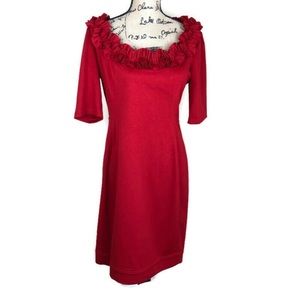 London Times Ruffle Neck Red Stretch Dress 12